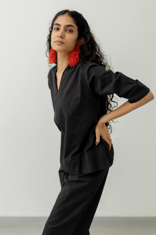 Black Poplin Top-L