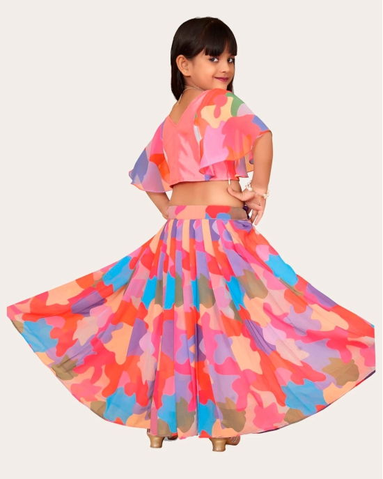 Baby Girls Georgette Fancy Wedding Crop Top With Multicolour Lehenga-Pink / 6 Years-7 Years