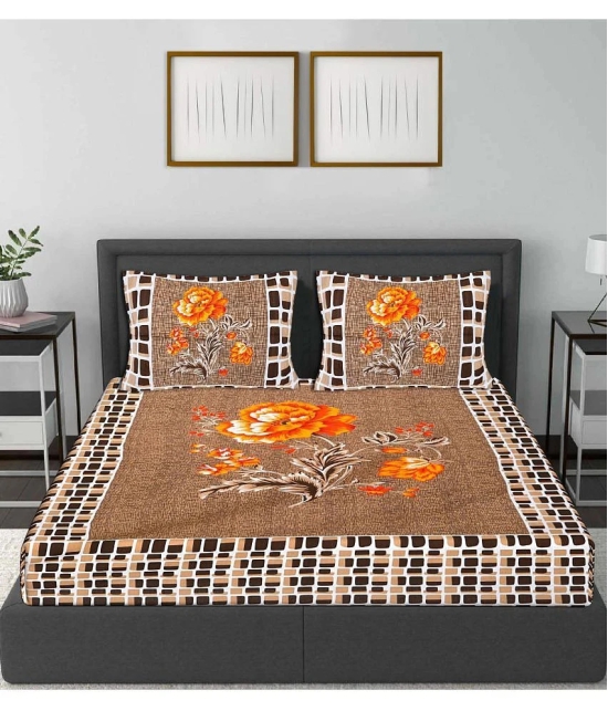 FrionKandy Living Cotton Abstract Double Bedsheet with 2 Pillow Covers - Brown - Brown