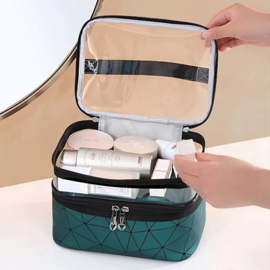 Multifunction Double Transparent Cosmetic Bag-Green