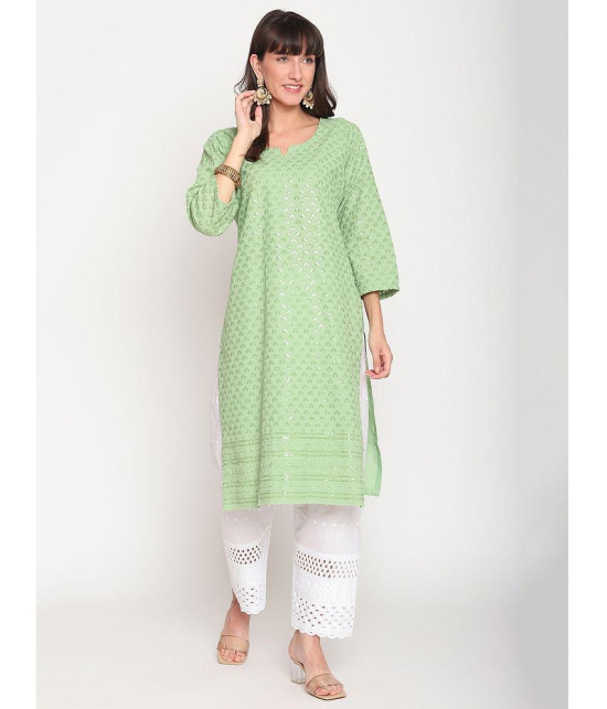 Queenley - Green Cotton Women's Straight Kurti ( Pack of 1 ) - L