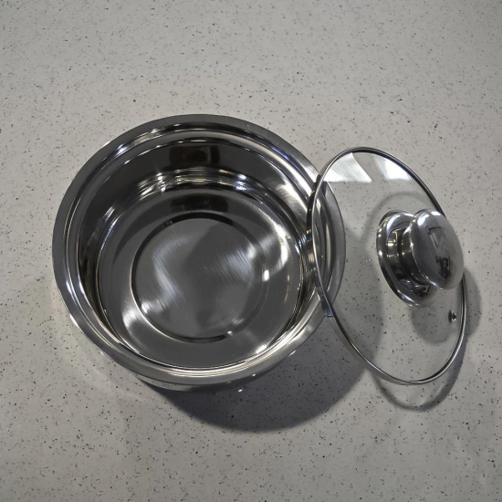 Softel Stainless Steel Double Wall Insulated Serving Hot Pot Casserole with Glass Lid | Silver | 1 Pc