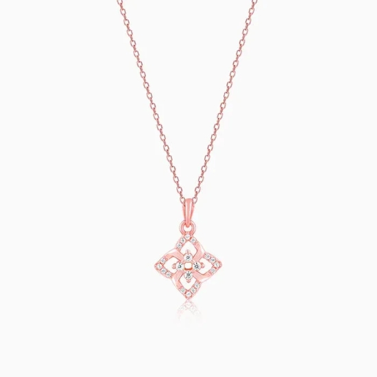 Rose Gold Double Rosette Pendant with Link Chain