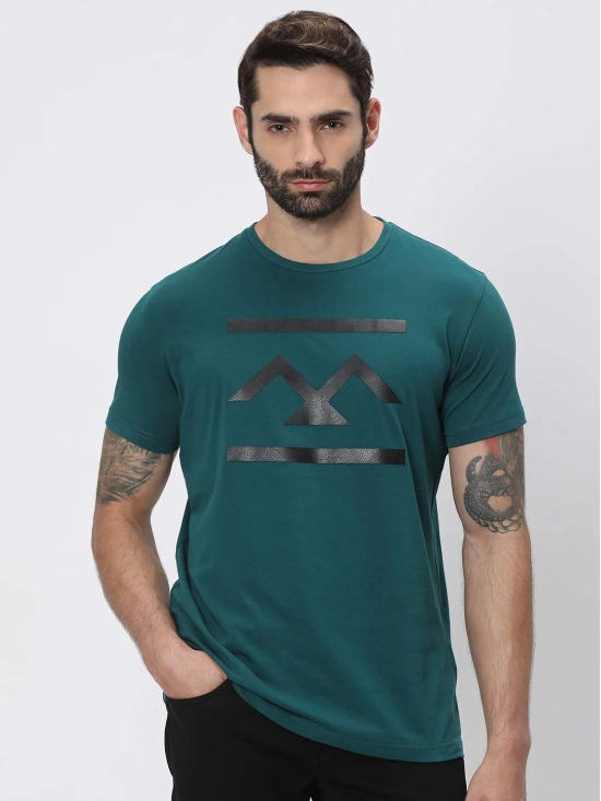 Teal Textured Logo Slim Fit Graphic Tee