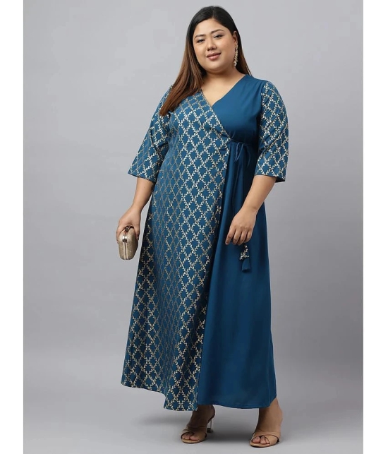 Janasya Crepe Checks Angrakha Women's Kurti - Teal ( Pack of 1 ) - None