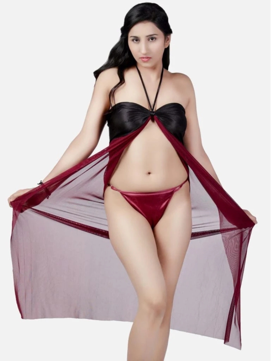 Hot Net Honeymoon Wine Babydoll Bikini Night Dress K3KW