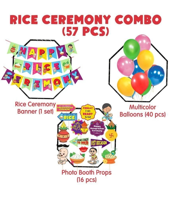 Zyozi 1 Set Happy Rice Ceremony Banner With 16 Pcs Annaprasanam Photo Booth Props and 40 pcs Balloon/Annaprashan Decoration Items/Baby Photoshoot Props for Rice Ceremon - Multicolor