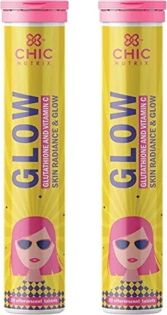 Chicnutrix Glow- Effervescent Glutathione Tablets for Glowing Skin Made with Japanese Glutathione (500 mg) & Vitamin C (40 mg)- 40 Effervescent Glutathione Tablets. Strawberry & Lemon Flavor