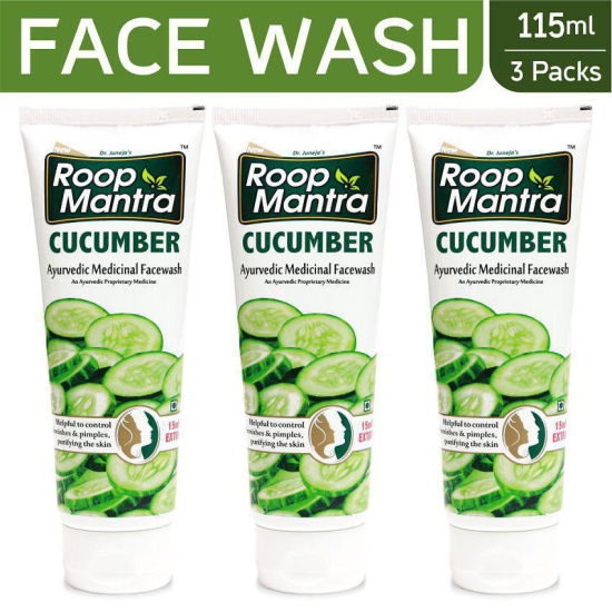 Roop Mantra Cucumber Face Wash 115ml, Pack of 3 (Helpful to Purify the Skin, Control Acne Pimples, Blemishes & Skin Infections, Remove Excess Oil & Dirt)