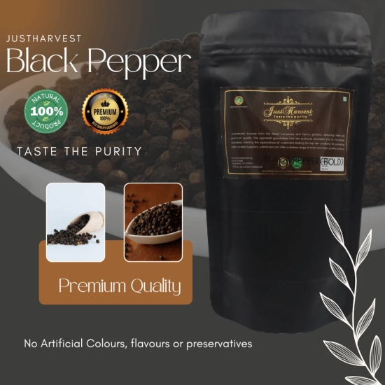 JustHarvest Whole Black Pepper (Kali Mirch), No Artificial Colours or Preservatives (50, Grams)