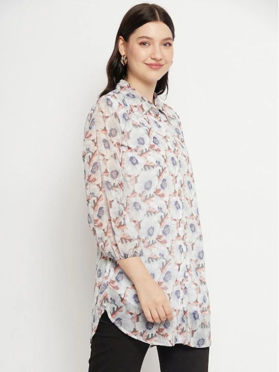 Shirt Collar Floral Printed Tunic