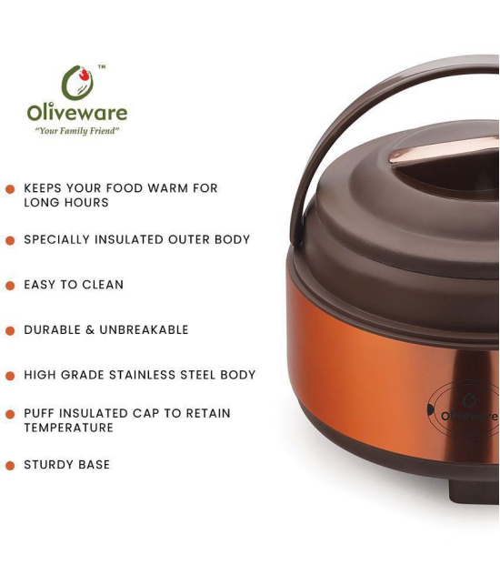 Oliveware Brown Steel Thermoware Casserole ( Set of 2 , 4000 mL ) - Brown