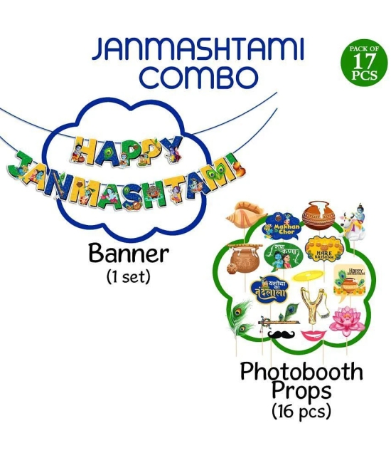 Zyozi 16 Pcs Janmashtami Photo Booth Props with 1 Set Banner/Janmashtami Decorations Items/Photoshoot Props for Janmashtami (Pack of 17) - Multi-Color