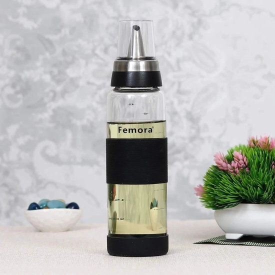 Femora Borosilicate Glass Oil Dispenser, 500Ml, Set of 2, Silver