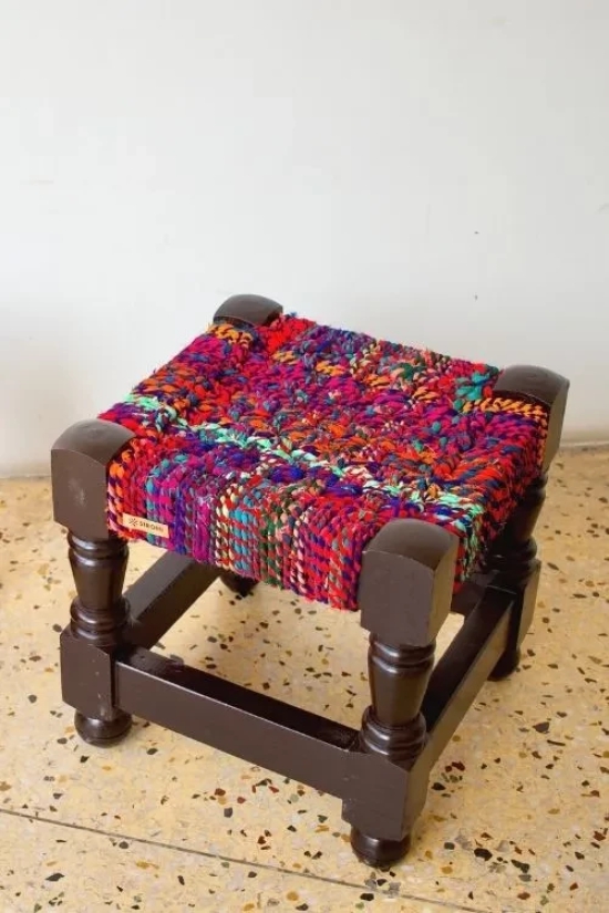 Cherry Textile Wooden Stool