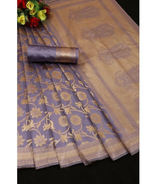 Gazal Fashions Banarasi Silk Embellished Saree With Blouse Piece - Lavender ( Pack of 1 ) - Lavender