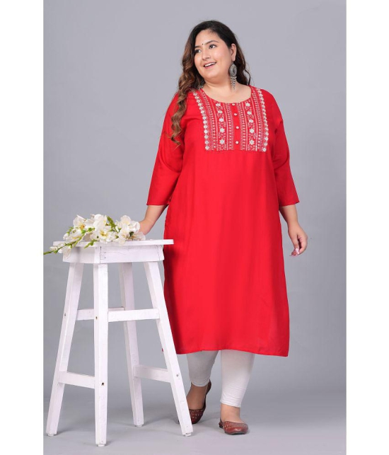 Preksha Rayon Embroidered Straight Women's Kurti - Red ( Pack of 1 ) - None