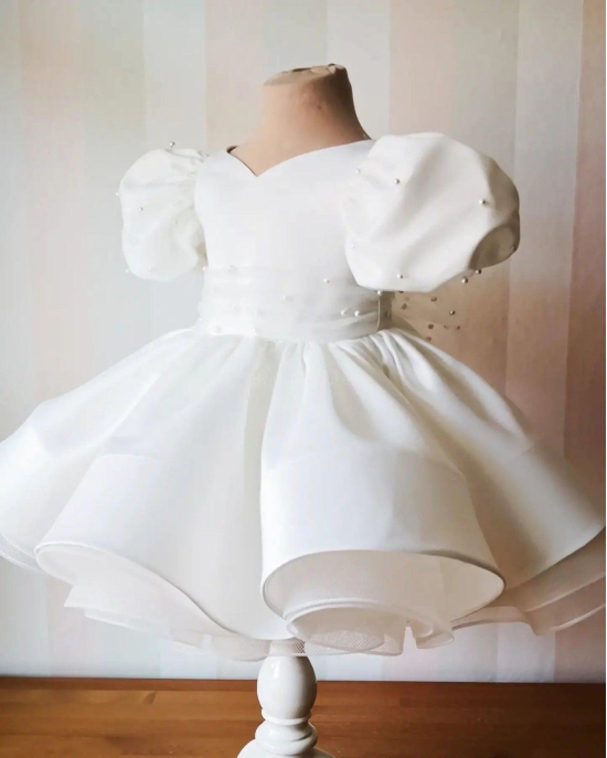 Cutedoll White Pearls Silk Kids Girl Frock Dress-18-24 Month