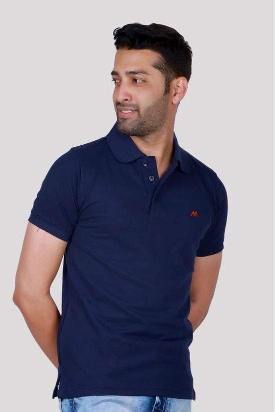 Solid Men Polo Neck Navy Blue T-Shirt