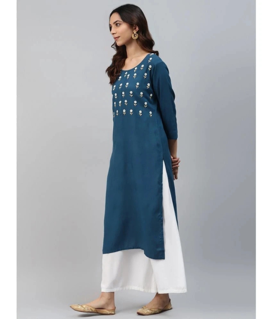 JC4U - Teal Rayon Womens Straight Kurti ( Pack of 1 ) - None