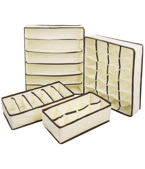 House of Quirk Foldable Fabric Almirah Drawer Dividers (30 cm x 35 cm x 10.01 cm, Set of 4, Beige)