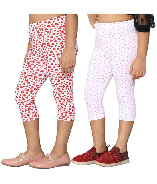 2K KIDS Capri Leggings For Girls |All Over Printed |Viscose Blend  (Red Heart::Butterfly,13 Years - 14 Years) - Pack Of 2 (2KGLCVAOP_2C_RH_BF_1314Y) - None