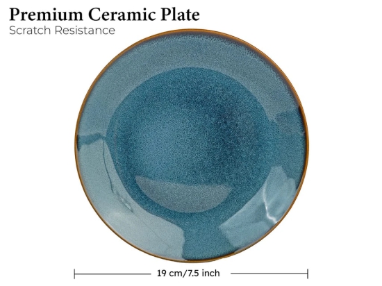 Reactive Handpainted Premium Ceramic 4 Small Plates | Quarter Plates | Stoneware | Microwave and Dishwasher Safe | Pack of 4 | Greenish Blue