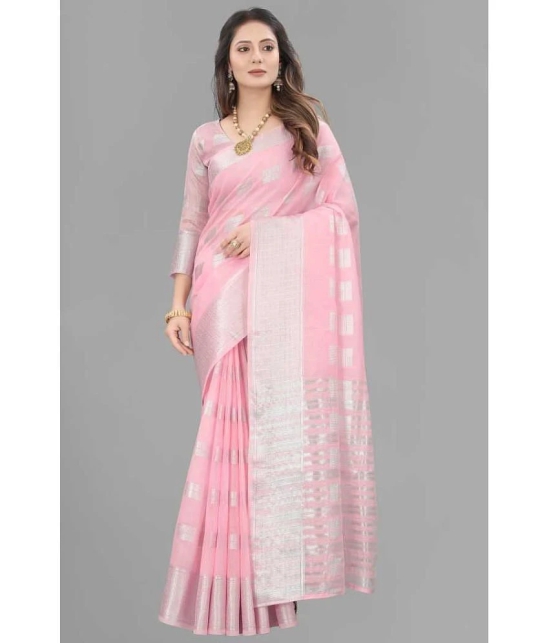 A TO Z CART Banarasi Silk Embellished Saree With Blouse Piece - Pink ( Pack of 1 ) - Pink