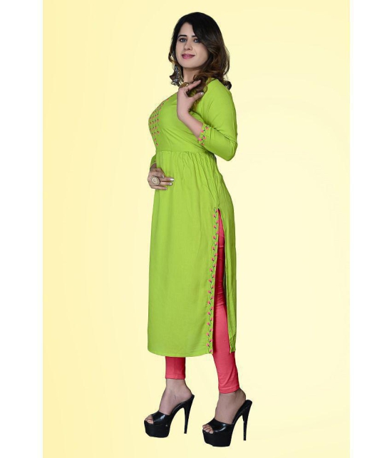 HAYA - Lime Green Rayon Women''s Straight Kurti ( Pack of 1 ) - None