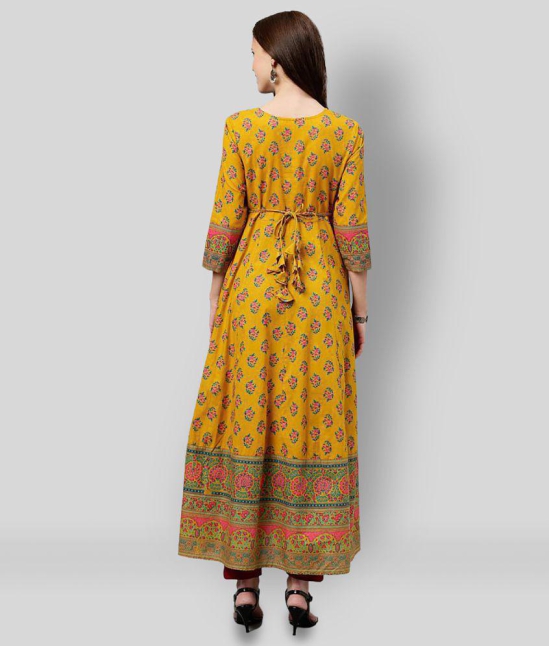 KIPEK - Yellow Cotton Women's Anarkali Kurti ( Pack of 1 ) - L