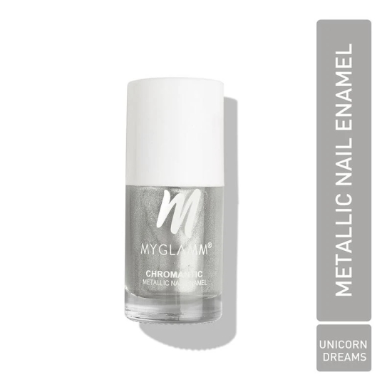 MyGlamm Chromantic Metallic Nail Enamel - Unicorn Dreams (Sliver Shade) | Chamical Free, Chrome Finish & Long Lasting Nail Polish (10ml)