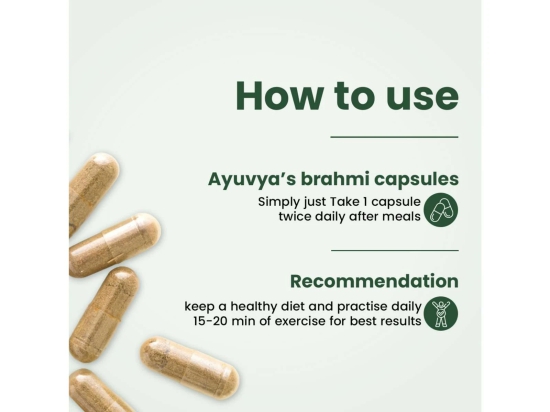 Ayuvya Brahmi Capsules || 500mg Pure Extract - Memory Booster, Focus Enhancer, Stress Relief & Sleep Aid, 60 Capsules