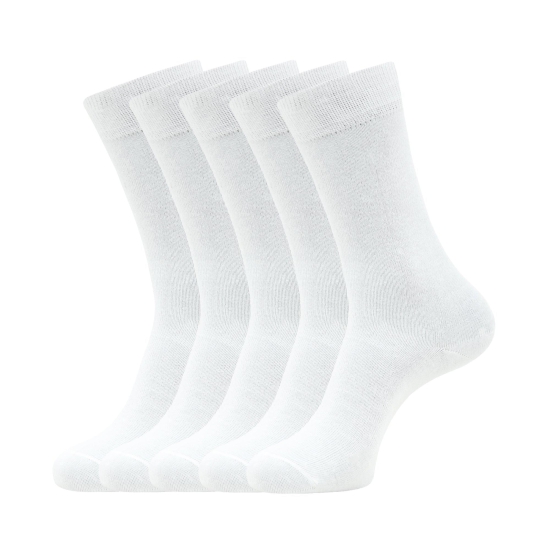 Balenzia Comfortable Solid color Crew length School Socks for Kids (Pack of 5)- Black, White (5N/1U)-Small (16 to 19 cm) / White