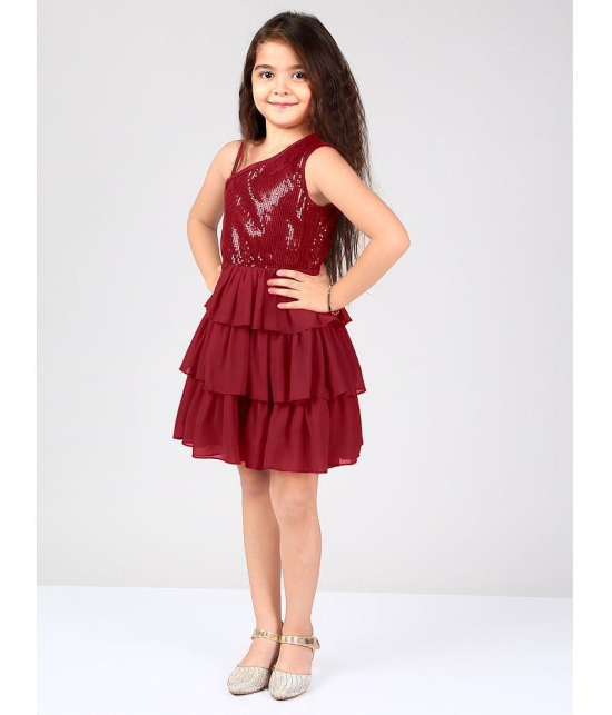 Naughty Ninos Maroon Polyester Girls Fit And Flare Dress ( Pack of 1 ) - None