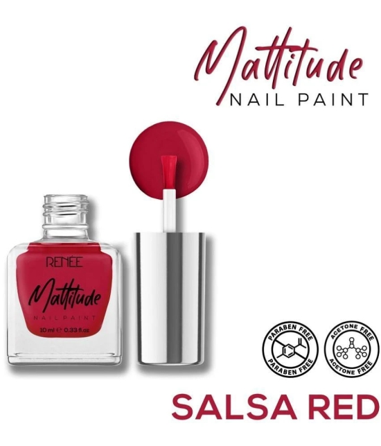 RENEE Mattitude Nail Paint- Salsa Red, Quick Drying, Matte Finish, Long Lasting, 10ml