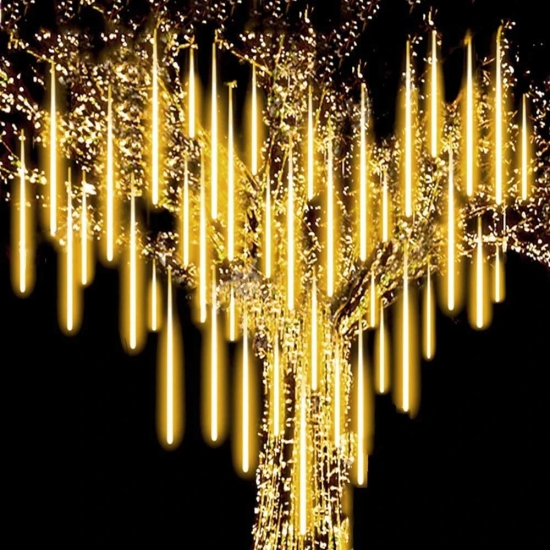 Warm White LED Meteor Shower Lights, Cascading Tube Lights for Christmas, Party, Wedding, Garden, and Holiday Decoration