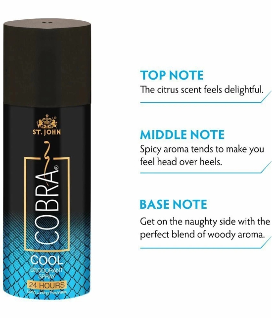 ST.JOHN Cobra Live, Cool 150ml Each & Cobra 15ml Deodorant Spray & Perfume for Men (315ml) Pack of 3