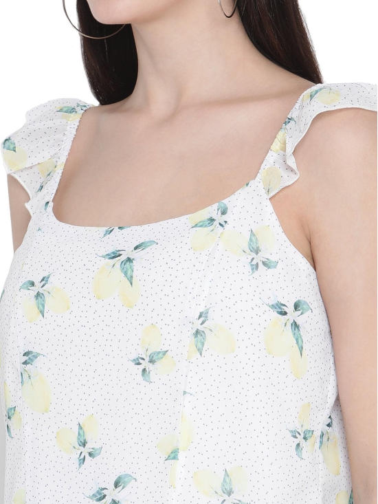 Porsorte Womens Poly Georgette Lemon Print Strappy flared Top-M