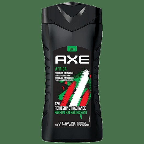 Axe Africa 3 In 1 Body Wash - For Men, Squeezed Mandarin & Sandalwood Scent, Long-Lasting Fragrance, 250 Ml