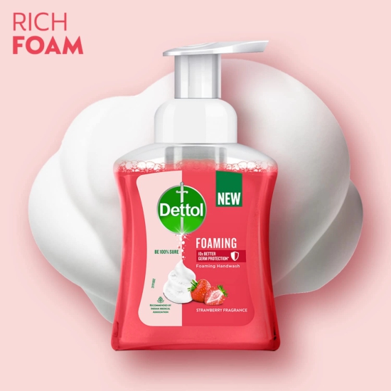 Dettol Foaming Handwash Pump - Strawberry, Rich Foam, Moisturizing Hand Wash, Soft On Hands, 250Ml