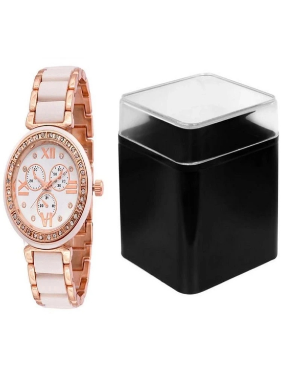 Rhonium Rose Gold Metal Chronograph Womens Watch