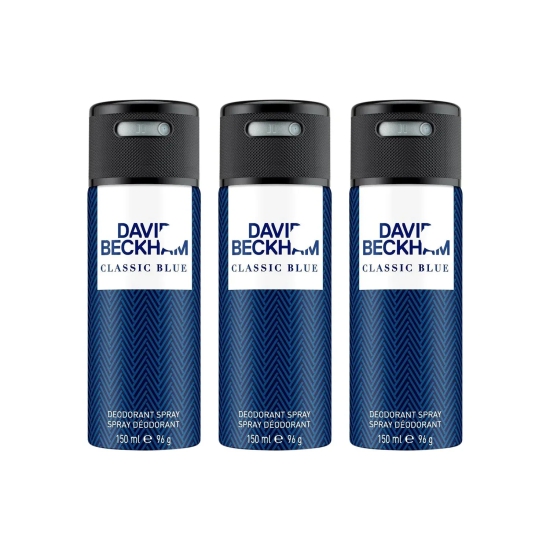 David Beckham Classic Blue Deodorant Spray 150ml (Pack of 3)