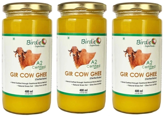 Birdie Superfoods -100% Pure A2 Gir Cow Desi Ghee Through Vedic Bilona Method (Glass Bottle- 400mlx3 combo)