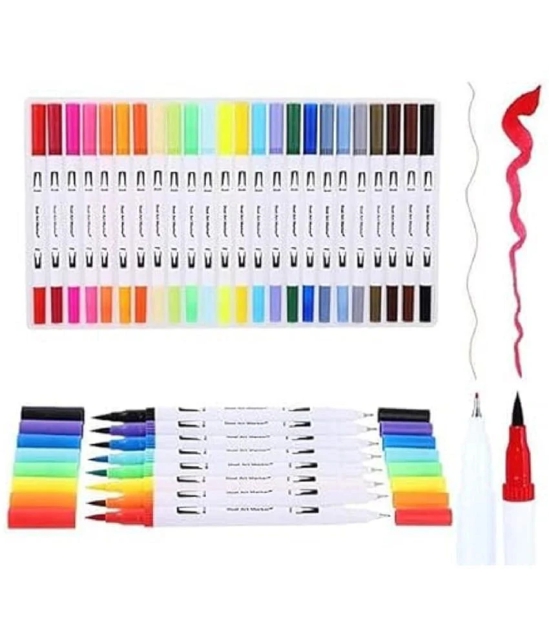 Art Markers Dual Tips Coloring Brush Fineliner Color Water Based Marker Pens Set for Calligraphy Drawing Sketching Bullet Journal (24 PCS)