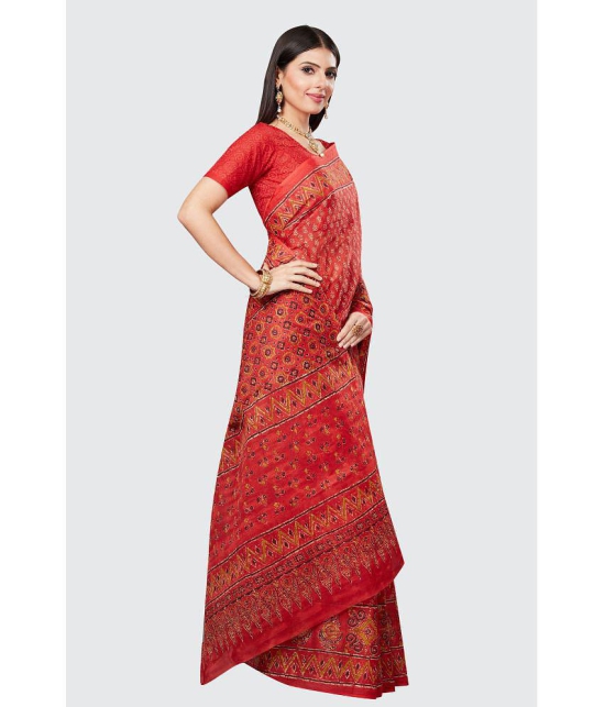 SHANVIKA - Red Cotton Saree With Blouse Piece ( Pack of 1 ) - Red