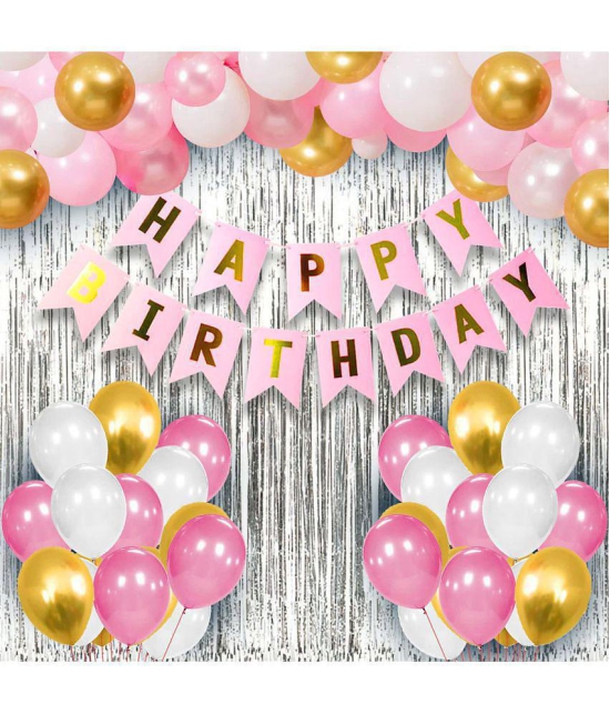 Party Propz Happy Birthday Decorations For Girls Combo Set- Pink White Gold Metallic Balloons, Happy Birthday Bunting, Foil Curtain- Girls, Women, 1st, 2nd, 3rd, 4, 5,6th - 34Pcs - Multi-Col