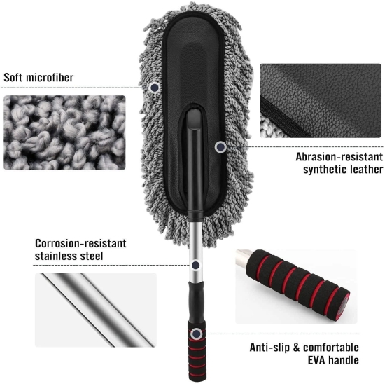 Uttamrobotics Retractable Flexible Microfiber Car Duster With Handle 360 Degree Rotating Mop