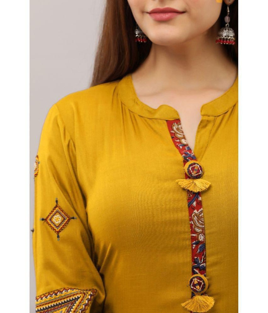 Preksha - Mustard Rayon Womens Front Slit Kurti ( Pack of 1 ) - None