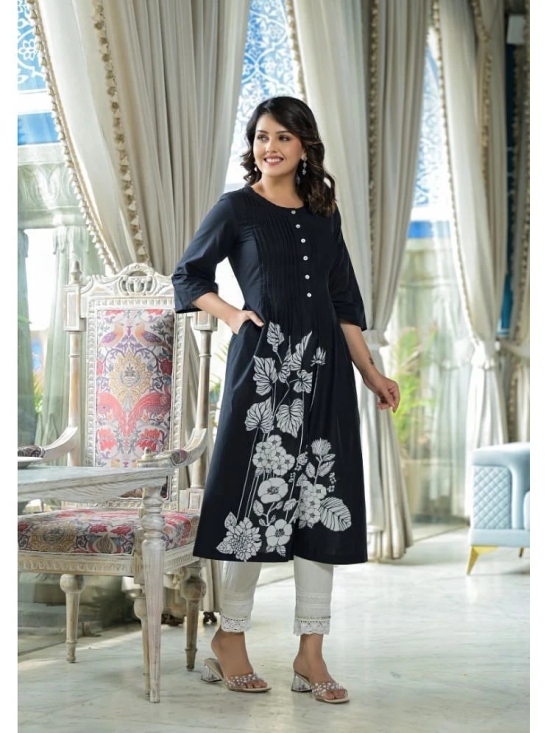 Juniper Cotton Blend Printed Flared Womens Kurti - Black ( Pack of 1 ) - None