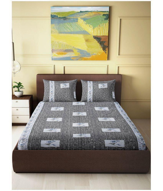 Abhikram - Gray Cotton Double Bedsheet with 2 Pillow Covers - Gray